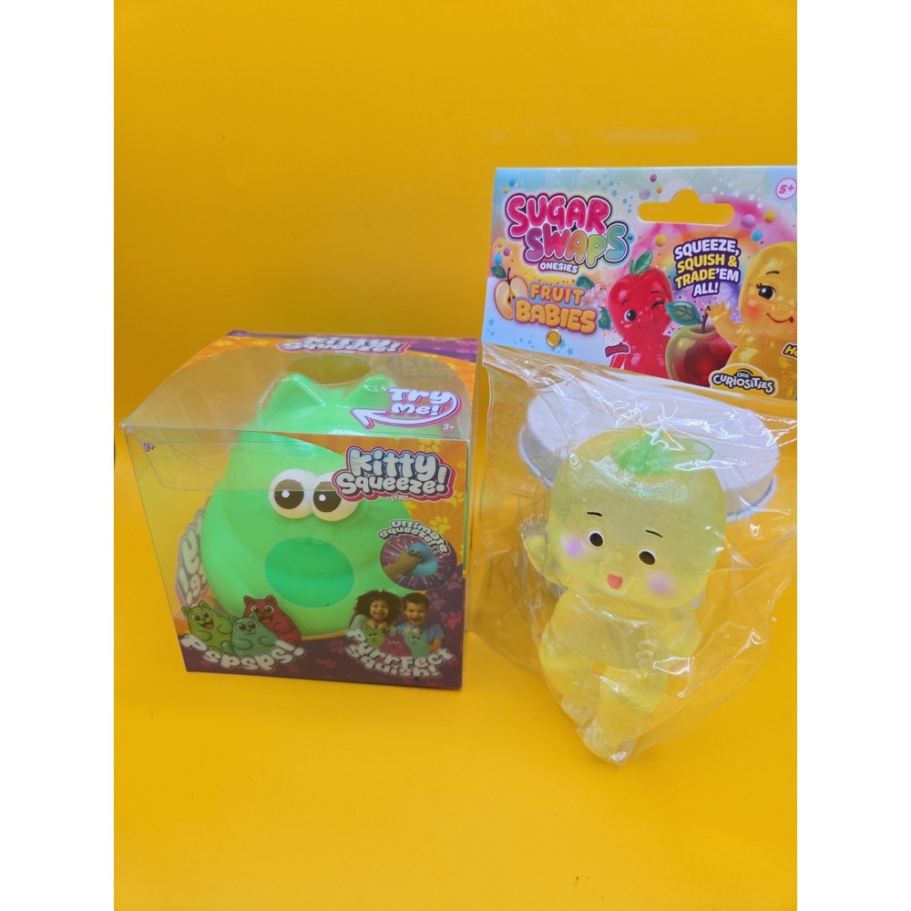 Lot Of Two Squishies -Kitty Squeeze Green & Yellow Sugar Swap Baby